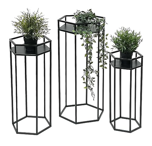 DanDiBo Blumenhocker Metall Schwarz 6eck Blumenständer Beistelltisch 96453 3er Set Pflanzenständer Blumensäule Modern Pflanzenhocker von DanDiBo