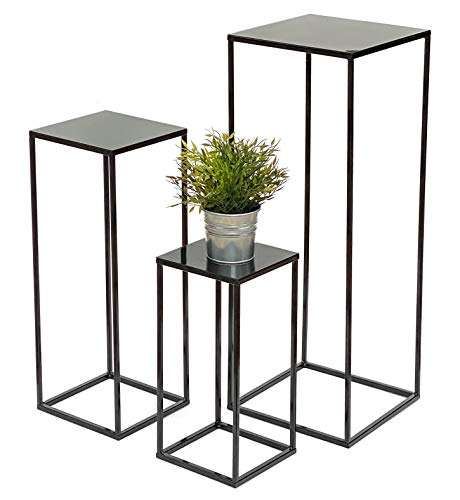 DanDiBo Blumenhocker Metall Schwarz Eckig 3er Set Blumenständer Beistelltisch 434 Blumensäule Modern Pflanzenständer Pflanzenhocker von DanDiBo