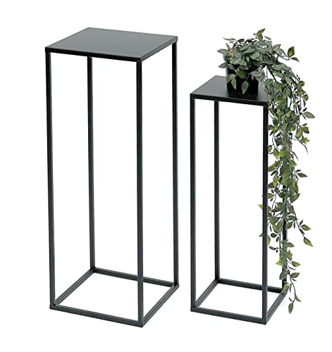 DanDiBo Blumenhocker Metall Schwarz Eckig Blumenständer Beistelltisch 96315 2er Set Blumensäule Modern Pflanzenständer Pflanzenhocker von DanDiBo