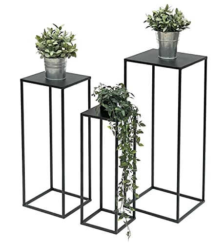 DanDiBo Blumenhocker Metall Schwarz Eckig Blumenständer Beistelltisch 96315 3er Set Blumensäule Modern Pflanzenständer Pflanzenhocker von DanDiBo