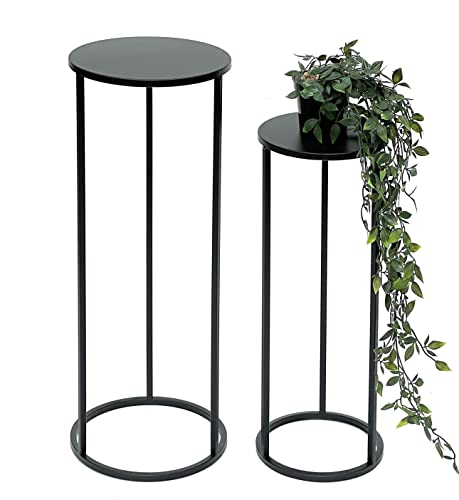 DanDiBo Blumenhocker Metall Schwarz Rund Blumenständer Beistelltisch 96316 2er Set Blumensäule Modern Pflanzenständer Pflanzenhocker von DanDiBo