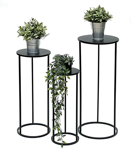 DanDiBo Blumenhocker Metall Schwarz Rund Blumenständer Beistelltisch 96316 3er Set Blumensäule Modern Pflanzenständer Pflanzenhocker von DanDiBo