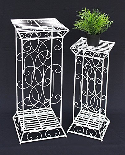 DanDiBo Blumenhocker Metall Weiß Eckig 2er Set 63 cm und 77 cm Blumenständer 20304 Blumensäule von DanDiBo