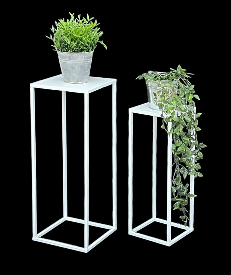 DanDiBo Blumenhocker Metall Weiß Eckig Blumenständer Beistelltisch 2er Set von DanDiBo