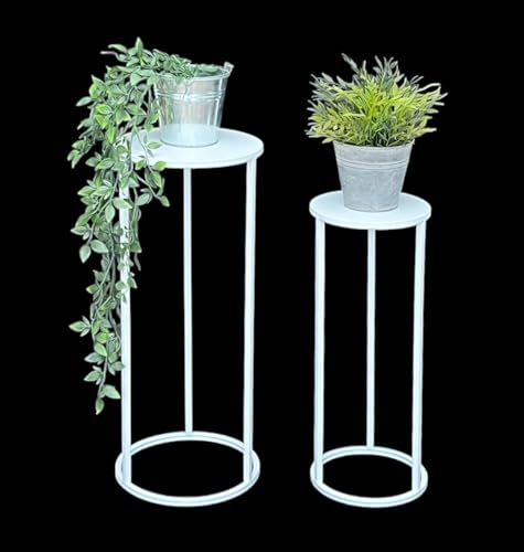 DanDiBo Blumenhocker Metall Weiß Rund Blumenständer Beistelltisch 96483 2er Set Blumensäule Modern Pflanzenständer Pflanzenhocker von DanDiBo