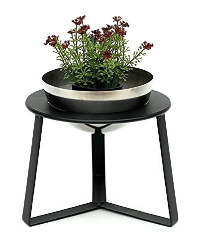 DanDiBo Blumenhocker Metall mit Topf Schwarz Silber 34 cm Blumenständer 96091 L Blumensäule Modern Pflanzenständer Pflanzenhocker von DanDiBo