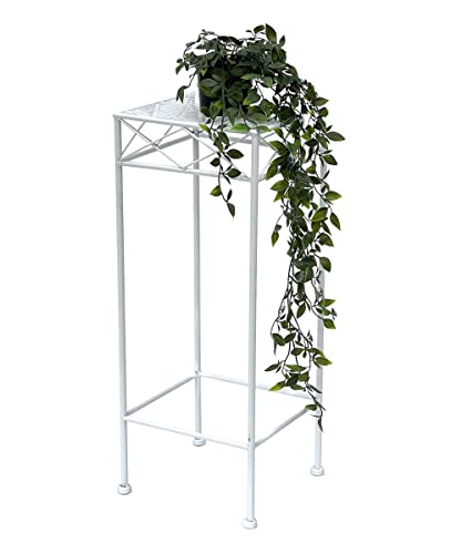 DanDiBo Blumenhocker Weiß Metall Eckig 70-50 cm Blumenständer 96314 Beistelltisch Blumensäule Modern Pflanzenständer Pflanzenhocker (60 cm) von DanDiBo