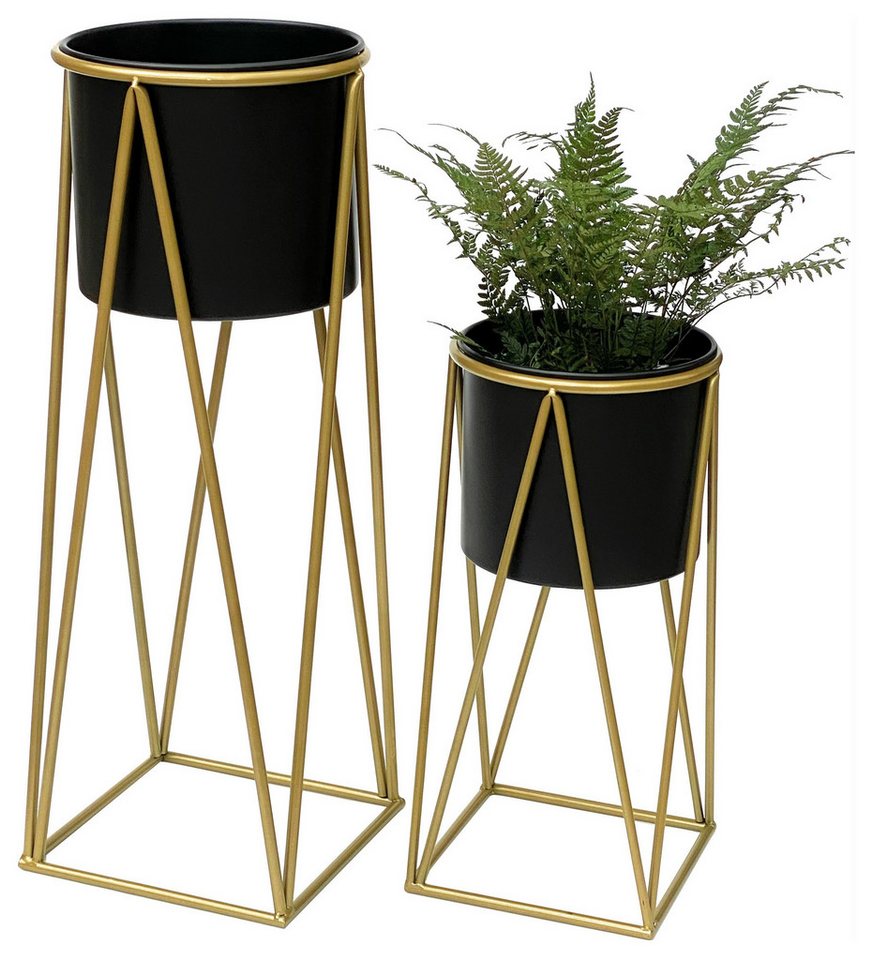 DanDiBo Blumenhocker mit Topf Metall Gold Schwarz 2er Set Blumenständer Blumensäule Modern von DanDiBo