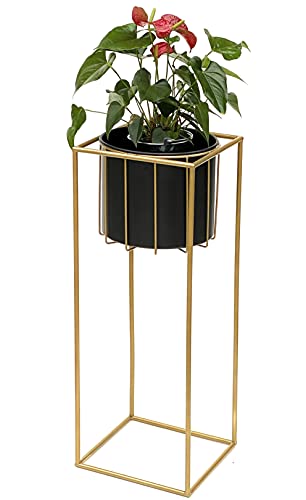 DanDiBo Blumenhocker mit Topf Metall Gold Schwarz Eckig L 70 cm Blumenständer 96035 Blumensäule Modern Pflanzenständer Pflanzenhocker von DanDiBo