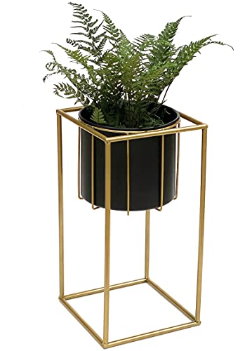 DanDiBo Blumenhocker mit Topf Metall Gold Schwarz Eckig S 45 cm Blumenständer 96035 Blumensäule Modern Pflanzenständer Pflanzenhocker von DanDiBo