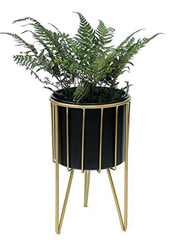 DanDiBo Blumenhocker mit Topf Metall Gold Schwarz Rund M 40 cm Blumenständer 96039 Blumensäule Modern Pflanzenständer Pflanzenhocker von DanDiBo