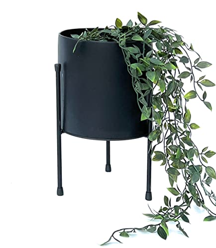 DanDiBo Blumenhocker mit Topf Metall Schwarz 32 cm Blumenständer 96261 Blumensäule Modern Pflanzenständer Pflanzenhocker von DanDiBo