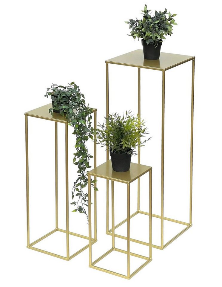 DanDiBo Blumenständer Blumenhocker Metall Gold Eckig 3er Set Blumenständer Beistelltisch von DanDiBo