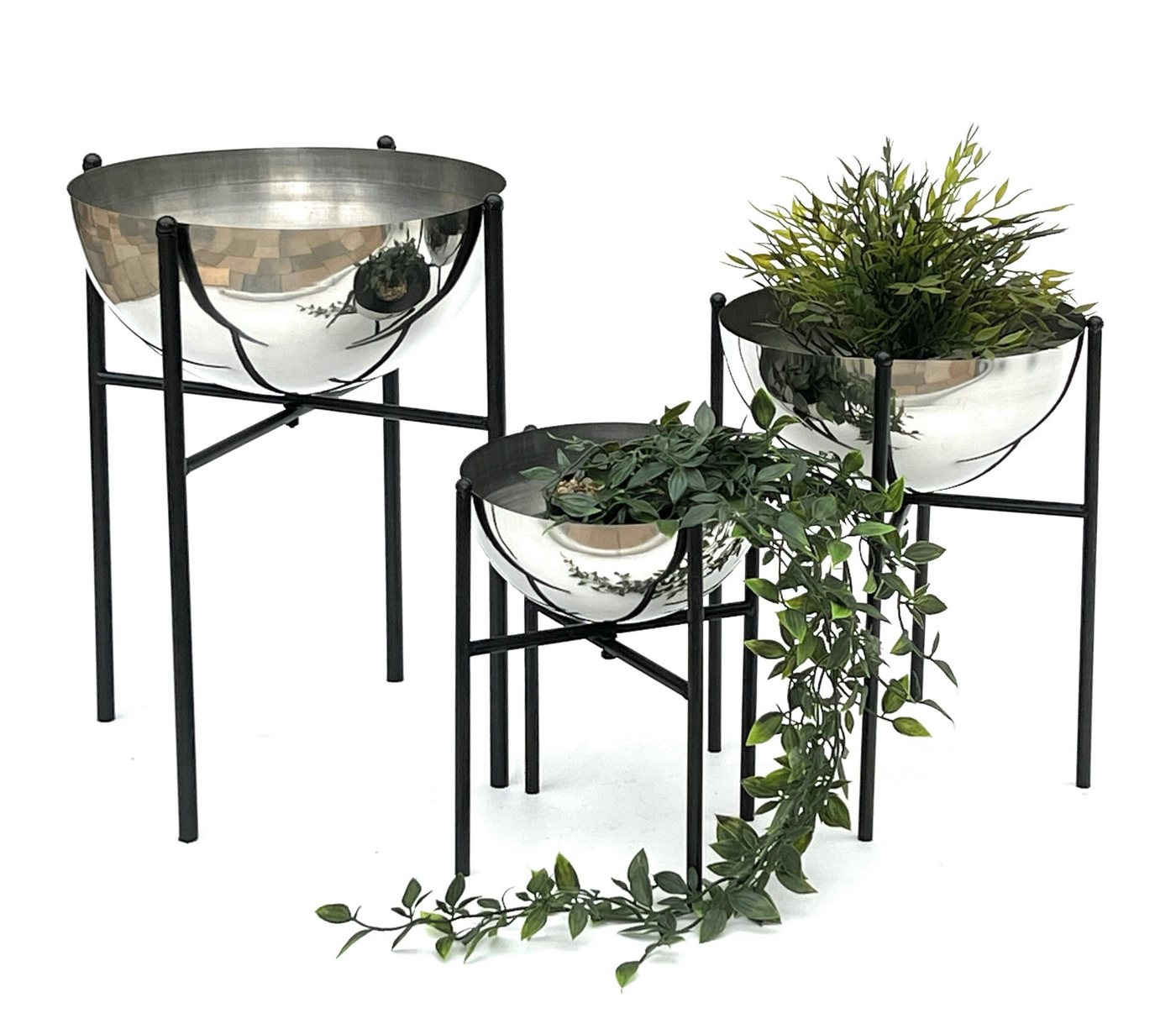 DanDiBo Blumenständer Blumenhocker Metall mit Topf Schwarz Silber 3er Set 96257 von DanDiBo