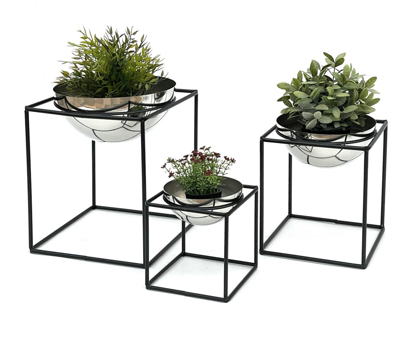 DanDiBo Blumenständer Blumenhocker Metall mit Topf Schwarz Silber Blumenständer 3er Set von DanDiBo