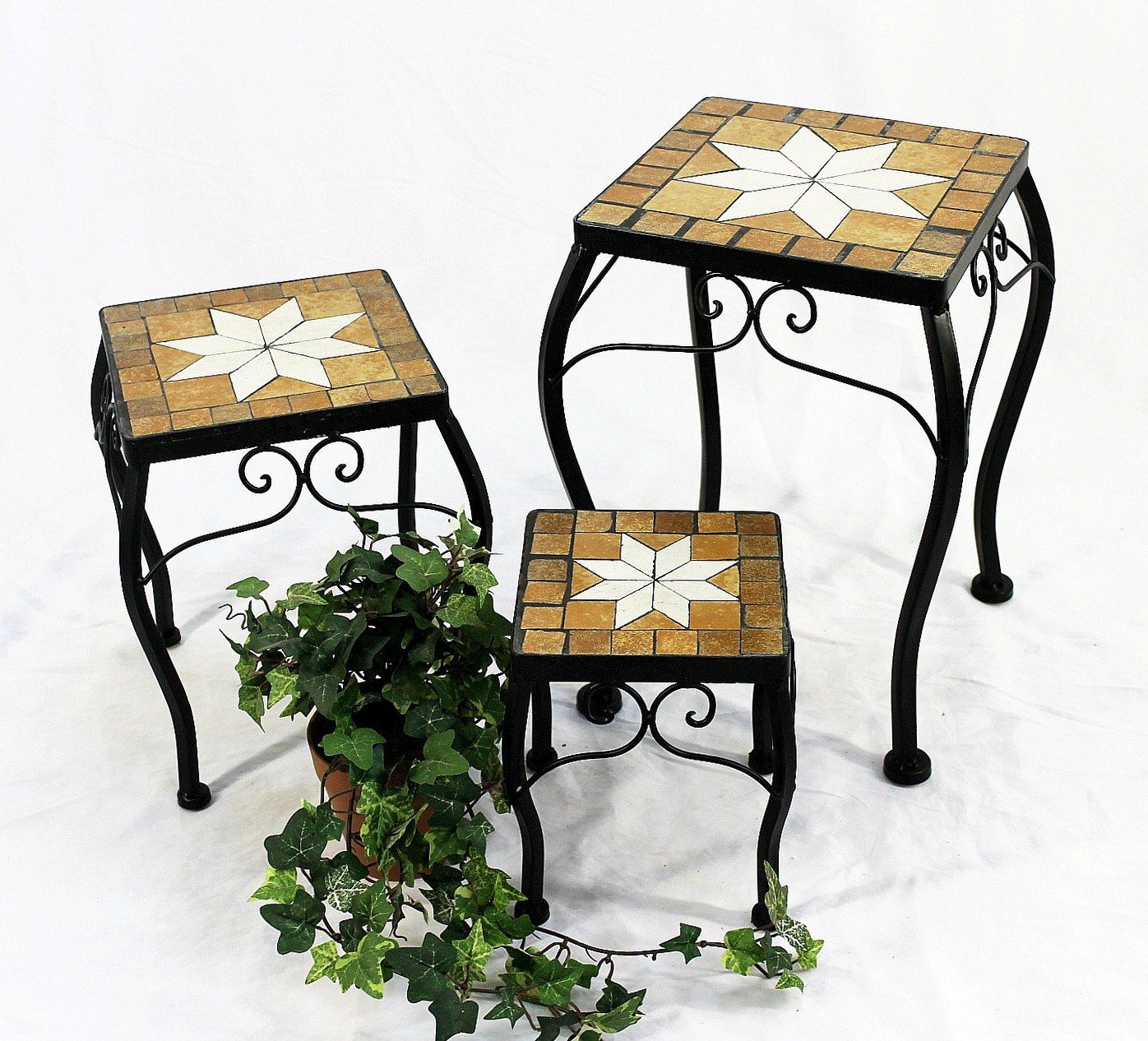 DanDiBo Blumenständer Blumenhocker Mosaik Eckig 3er Set Blumenständer Beistelltisch Mosaik von DanDiBo