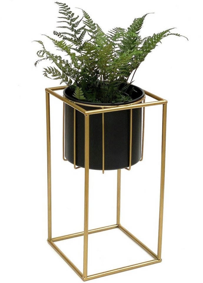 DanDiBo Blumenständer Blumenhocker mit Topf Metall Gold Schwarz Eckig Blumenständer 96035 Blumensäule Modern Pflanzenständer Pflanzenhocker von DanDiBo