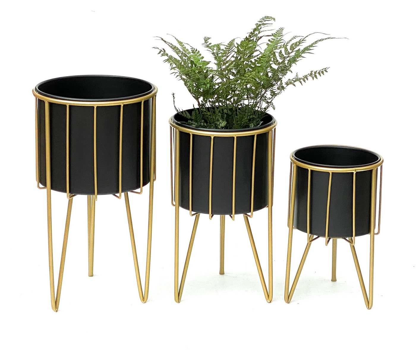 DanDiBo Blumenständer Blumenhocker mit Topf Metall Gold Schwarz Rund 3er Set Blumenständer 96039 Blumensäule Modern Pflanzenständer Pflanzenhocker von DanDiBo