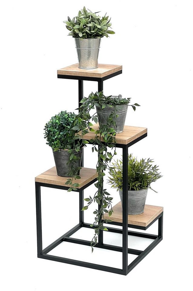 DanDiBo Blumenständer Blumentreppe Metall Schwarz Holz 75 cm Pflanzentreppe Modern von DanDiBo