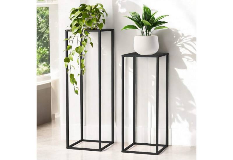 DanDiBo Blumenständer Metall Schwarz Eckig 2er Set 96587 Beistelltisch Hoch Pflanzenständer, Blumenhocker Design Modern von DanDiBo