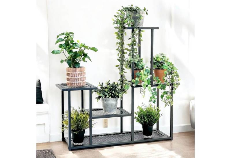 DanDiBo Blumenständer Blumenregal Metall Schwarz 4 Ebenen 96579 Wohnzimmer Blumentreppe, Blumenständer Blumensäule Design Pflanzenhocker Modern von DanDiBo