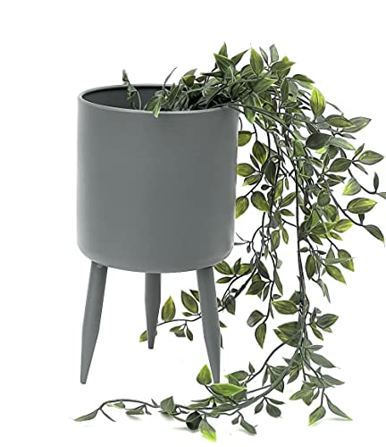 DanDiBo Blumentopf mit Füßen Pflanztopf Blumenkübel mit Beinen Metall Grau 27 cm 96260 L Modern Pflanzenständer von DanDiBo