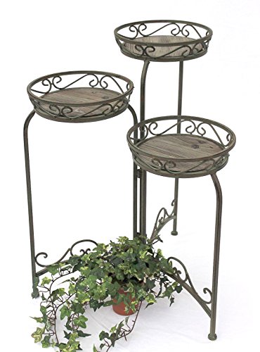 DanDiBo Blumentreppe Metall Rund 72 cm Blumenständer mit 3 Körbe 11136 Blumenständer Blumensäule Pflanzenständer Holzablage von DanDiBo