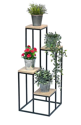 DanDiBo Blumentreppe Metall Schwarz Holz 90 cm Pflanzentreppe Blumenständer 96349 Blumensäule Modern Pflanzenständer Blumenhocker von DanDiBo