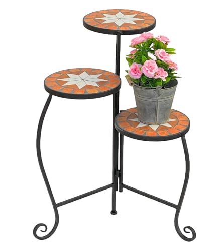 DanDiBo Blumentreppe Metall Schwarz Mosaik Rund 55 cm Blumenregal 12020 Beistelltisch Pflanzenständer Mosaiktisch Blumenbank von DanDiBo