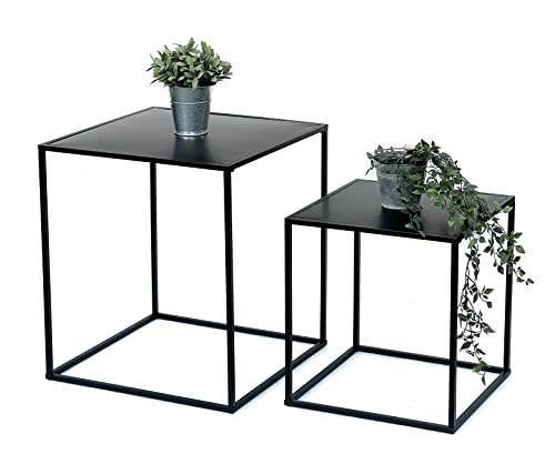 DanDiBo Couchtisch Schwarz Metall 2er Set Beistelltisch Wohnzimmer 96252 Tisch Beistelltisch 52 cm und 42 cm Sofatisch Küchentisch Modern von DanDiBo