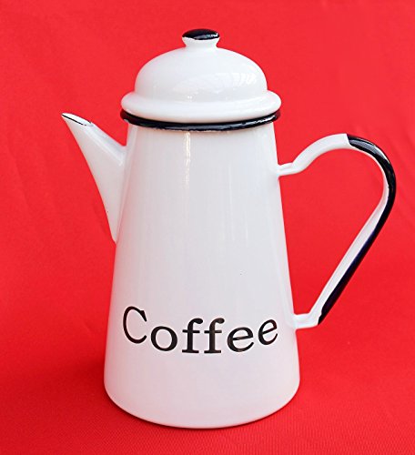 DanDiBo Emaille Kaffeekanne 22cm 1,0 L emailliert 578TB Coffee Weiß Wasserkanne Kanne Teekanne von DanDiBo