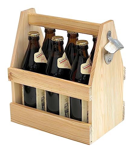 DanDiBo Flaschenträger 6 Flaschen Holz Bierträger mit Flaschenöffner 93945 Männerhandtasche von DanDiBo