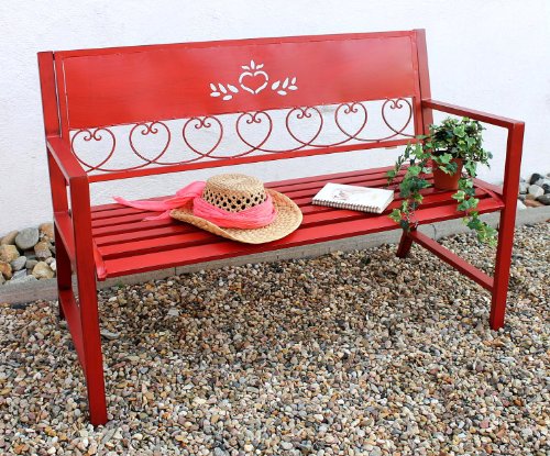 DanDiBo Gartenbank Metall Wetterfest Rot 120 cm 2 Sitzer Sitzbank Passion 121495 Eisen Blumenbank Garten von DanDiBo