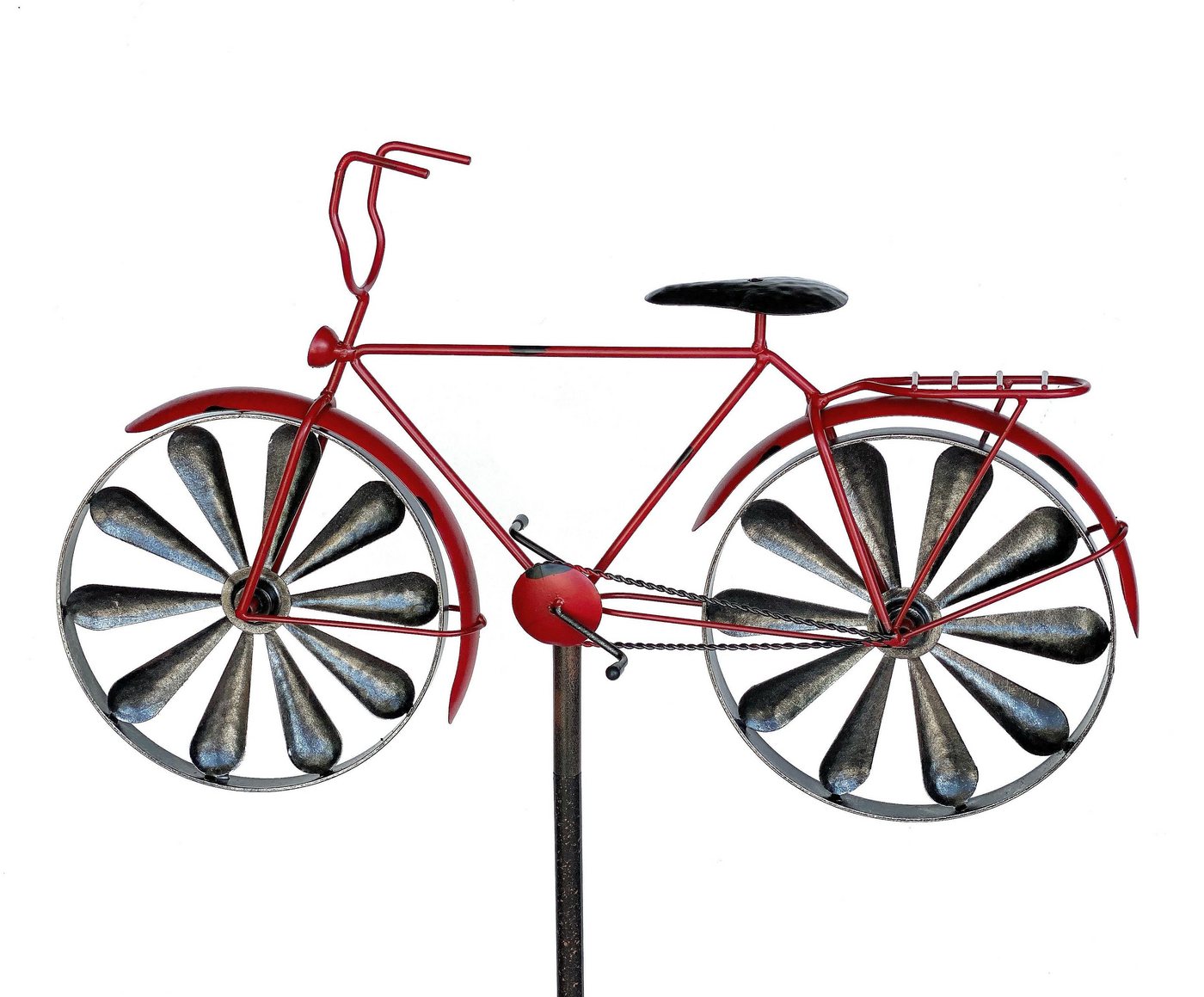 DanDiBo Gartenstecker Gartenstecker Metall Fahrrad XL 160 cm Rot 96100 Shabby Windspiel Windrad Wetterfest Gartendeko Garten Gartenstab Bodenstecker von DanDiBo