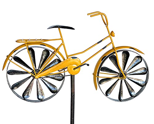 DanDiBo Gartenstecker Metall Fahrrad XL 160 cm Gelb 96101 Shabby Windspiel Windrad Wetterfest Gartendeko Garten Gartenstab Bodenstecker von DanDiBo