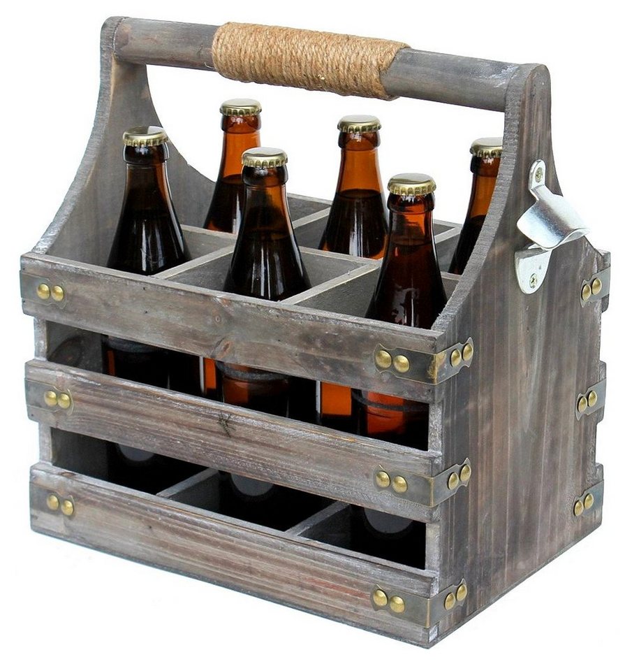 DanDiBo Getränkespender Bierträger aus Holz mit Öffner 93860 Flaschenträger Flaschenöffner Flaschenkorb Männerhandtasche Männergeschenke von DanDiBo