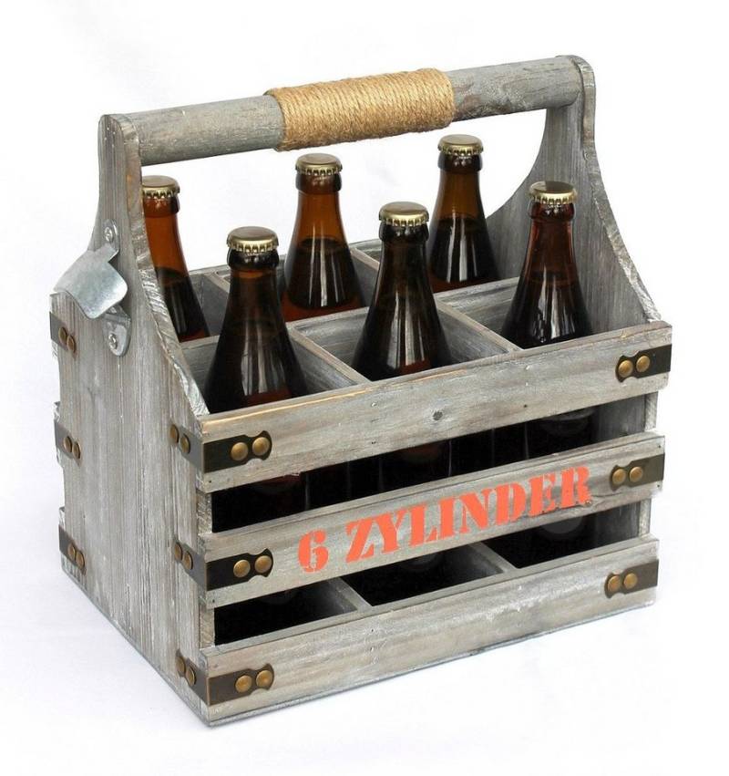 DanDiBo Getränkespender Bierträger mit Flaschenöffner Flaschenträger 6 Zylinder 93540 Bierkiste Holz von DanDiBo
