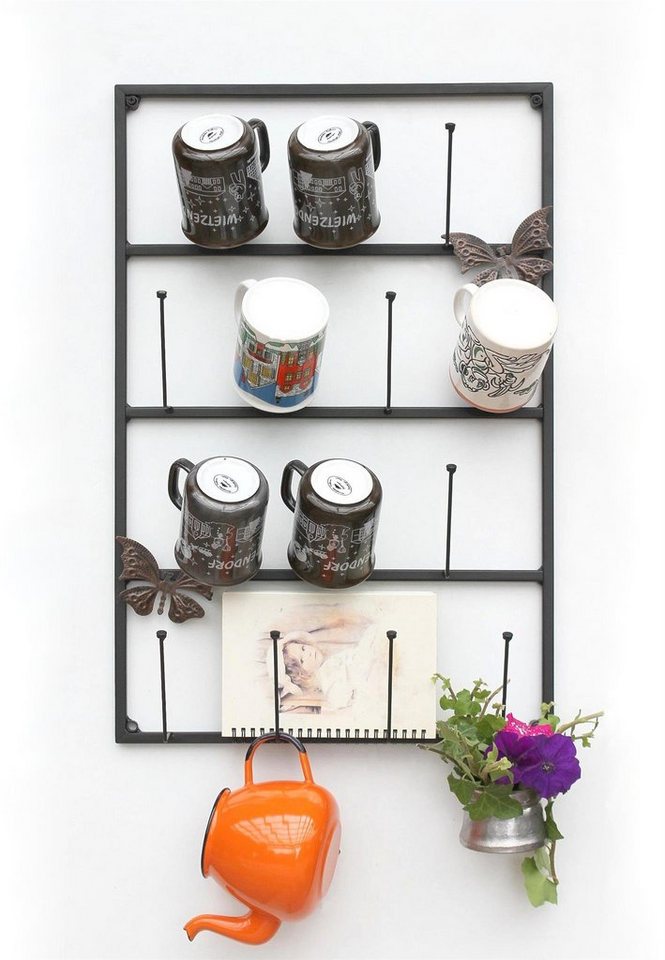 DanDiBo Gläserhalter Tassenhalter Wand Schwarz Metall 60 cm 93850 Tassenhaken Küche Vintage Antik Becherhalter Tassenständer Tassenregal Wandmontage von DanDiBo