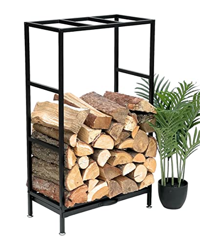 DanDiBo Kaminholzregal Innen Metall Schwarz Kaminholzständer 80 cm mit Schublade 96356 Holzkorb Kaminholzhalter Holzregal von DanDiBo