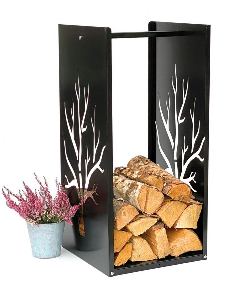 DanDiBo Kaminholzregal Kaminholzregal Metall Schwarz Innen Kaminholzständer 96196 Holzkorb 80 cm Kaminholzhalter Holzregal Eckig Baum von DanDiBo