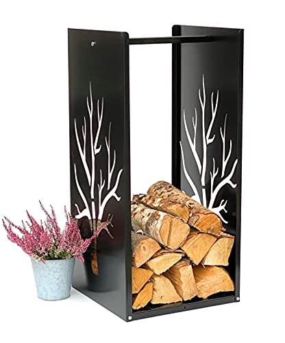 DanDiBo Kaminholzregal Metall Schwarz Innen Kaminholzständer 96196 Holzkorb 80 cm Kaminholzhalter Holzregal Eckig Baum von DanDiBo