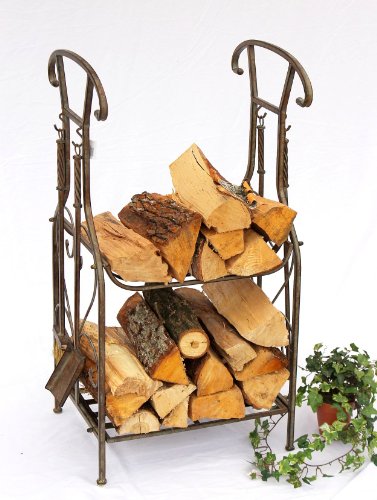 DanDiBo Kaminholzregal mit Kaminbesteck 130007 Kaminholzständer 94 cm Holzkorb Kaminset von DanDiBo