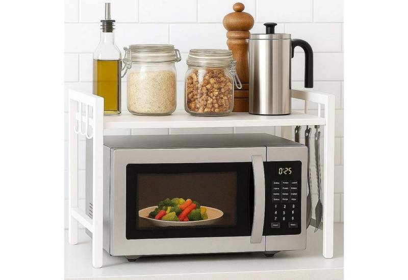 DanDiBo Küchenregal Verstellbar Weiß für Arbeitsplatte Stehend 2 - 3 Stufig 40-64 cm Regal, Standregal Verstellbares Küchenregal Weiß für Arbeitsplatte Stehend von DanDiBo