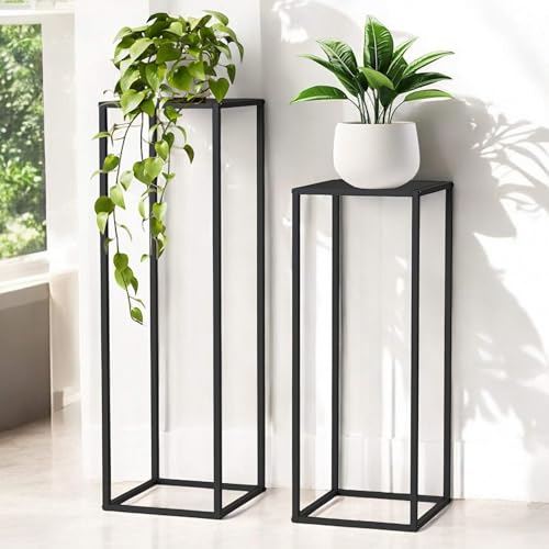 DanDiBo Pflanzenständer 96587 Metall 100 cm und 80 cm Schwarz Eckig 2er Set Beistelltisch Hoch Blumenhocker Blumenständer Modern Design von DanDiBo