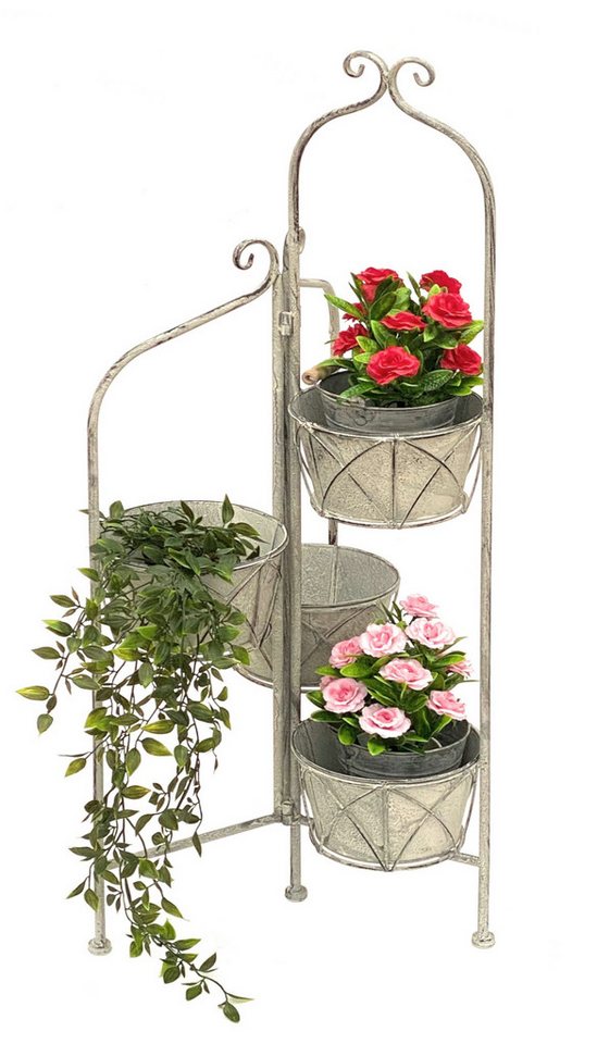 DanDiBo Pflanzentreppe Blumentreppe Innen Metall Weiß Grau 100 cm Blumenständer mit 4 Töpfe, 96128 Blumenständer Blumensäule Pflanzenständer Balkon Vintage von DanDiBo