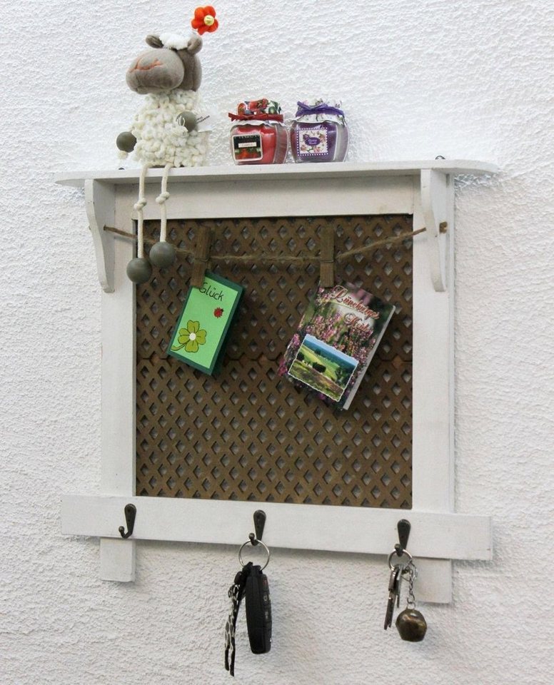 DanDiBo Pinnwand DanDiBo Wandorganizer Vintage Schlüsselbrett Holz mit Ablage Memoboard 12047 Weiß Schlüsselboard Briefablage Schlüsselkasten Shabby Chic von DanDiBo