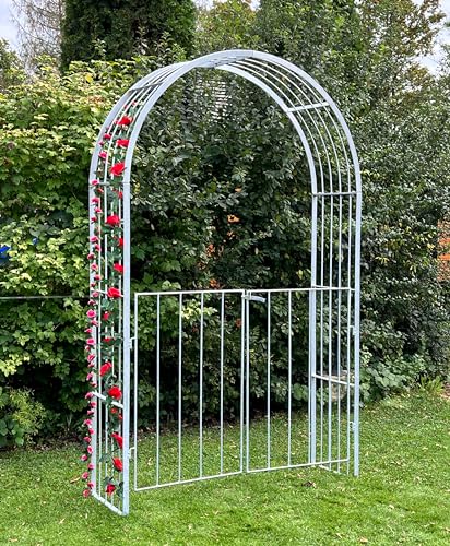 DanDiBo Rosenbogen aus Metall Stabil Verzinkt Massiv mit Tor Tür 140 cm Torbogen 96517 Wetterfest Rundbogen Volleisen Rankhilfe Gartenbogen Feuerverzinkt von DanDiBo