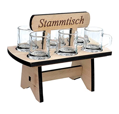 DanDiBo Schnapsbrett 20 cm mit Gravur Stammtisch mit 6 Gläser Schnapslatte Schnapsleiste von DanDiBo