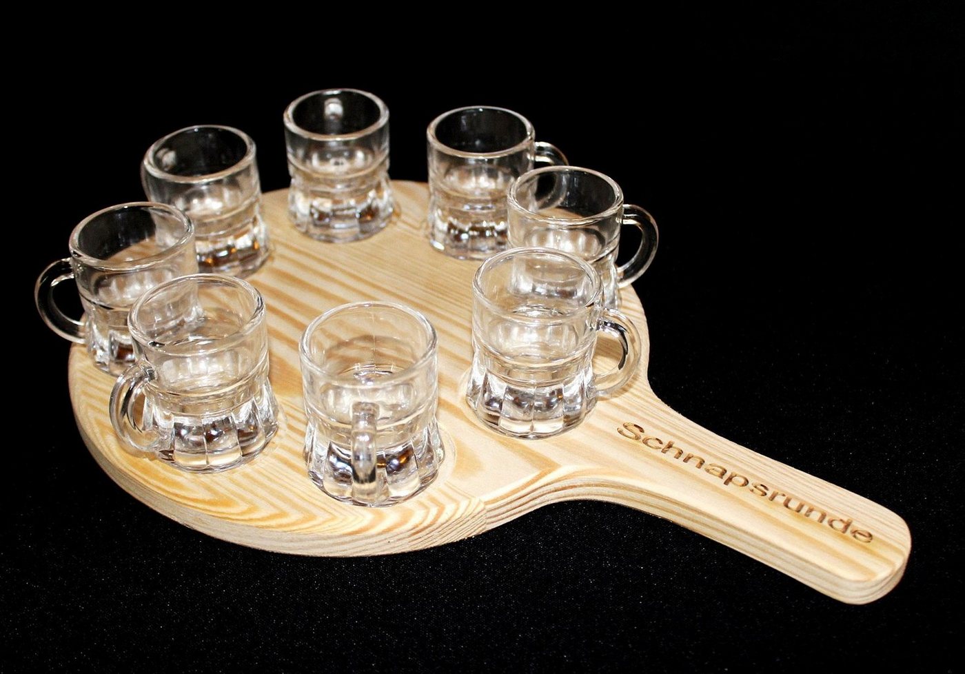 DanDiBo Schnapsglas Schnapsrunde 20 cm mit Gravur und 8 Gläser Schnapsbrett Leiste Schnapslatte, Holz von DanDiBo