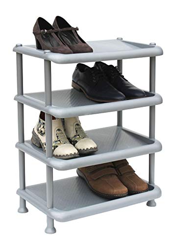 DanDiBo Schuhregal Kunststoff 93873 Stapelbar Schuhablage Offen Schuhständer mit 4 Ebenen Grau Schuhschrank von DanDiBo